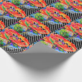 赤いポピーの黒と白の水玉模様 ラッピングペーパー (角)