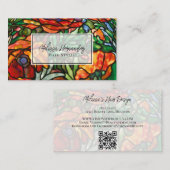 赤いポピーエレガントズフローラステンドグラスQRコード 名刺 (正面/裏面)