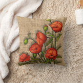 赤いポピーオンバーラップ背景、アート クッション (ブランケット)