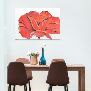 赤いポピーコンテンポラリーフラワー絵画アクリル キャンバスプリント