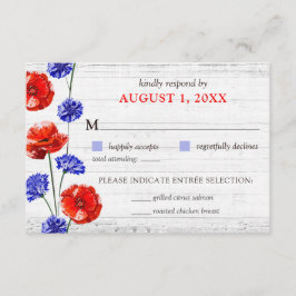 赤いポピーコーンフラワー素朴ウッドウェディングRSVPカード 招待状