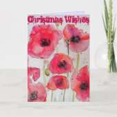 赤いポピーフラワークリスマスウォーターカラーアートカード カード (正面)