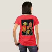 赤いポピーフローラの水彩アートフラワーパターン Tシャツ (裏面フル)
