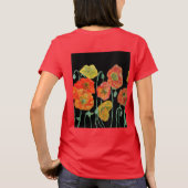 赤いポピーフローラの水彩アートフラワーパターン Tシャツ (裏面)