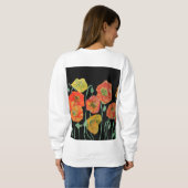 赤いポピーフローラの水彩アートフラワーパターンT-S スウェットシャツ (裏面フル)