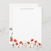 赤いポピーフローラパーソナライズされた名ひな形 ノートカード (正面/裏面)