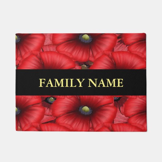 赤いポピーフローラファミリ名の形式 ドアマット (正面)