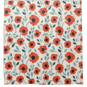 赤いポピーフローラプリントシームレスパターン シャワーカーテン (正面)