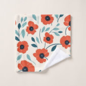 赤いポピーフローラプリントシームレスパターン バスタオルセット (ウォッシュタオル)