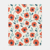 赤いポピーフローラプリントシームレスパターン フリースブランケット (正面)