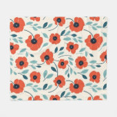 赤いポピーフローラプリントシームレスパターン フリースブランケット (正面(横))