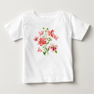赤いポピーフローラ水彩 ベビーTシャツ