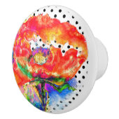 赤いポピーフローラ水色水玉模様アクセント セラミックノブ (右)