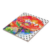 赤いポピーフローラ水色水玉模様アクセント タイル (側面)