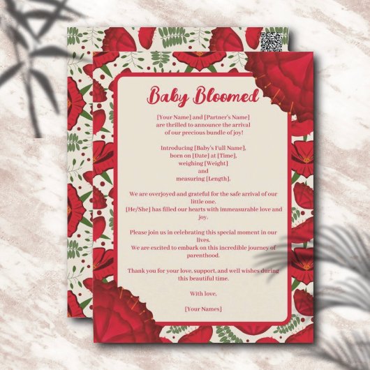 赤いポピーベビー咲き誕生発表 ポストカード