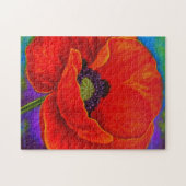 赤いポピーモダンの花チャレンジングフローラアート ジグソーパズル (横)