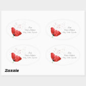 赤いポピーラベル 楕円形シール (シート)