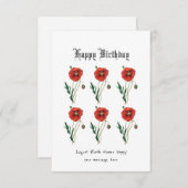 赤いポピー威厳がある誕生フラワー誕生日カード サンキューカード (正面/裏面)