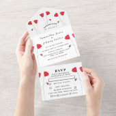 赤いポピー水の色のスクリプトエレガントな結婚式すべて オールインワン招待状 (貼ってはがせる)