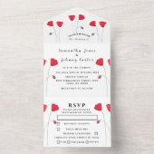 赤いポピー水の色のスクリプトエレガントな結婚式すべて オールインワン招待状 (内側)