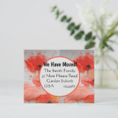 赤いポピー水彩新しい住所はがき移動 ポストカード (スタンド正面)