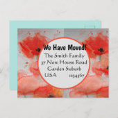 赤いポピー水彩新しい住所はがき移動 ポストカード (正面/裏面)