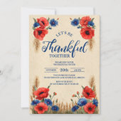 赤いポピー素朴とコーンフラワーの感謝祭 招待状 (正面)