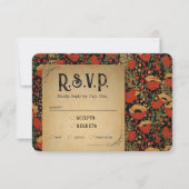 赤いポピー素朴ズヴィンテージウッドウェディングRSVPカード 案内状 (正面)