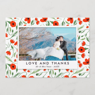 赤いポピー結婚フレーム – Photo Thank You サンキューカード
