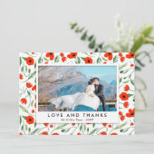 赤いポピー結婚フレーム – Photo Thank You サンキューカード (スタンド正面)