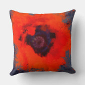 赤いポピー絵を描の青い灰色の背景 クッション (裏面)