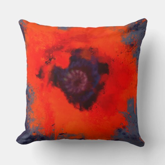 赤いポピー絵を描の青い灰色の背景 クッション (正面)