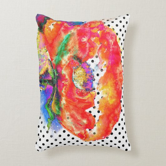 赤いポピー絵画の水色、抽象芸術フローラ アクセントクッション (正面(垂直))