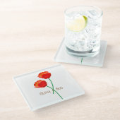 赤いポピー花のカスタマイズ ガラスコースター (アングル)