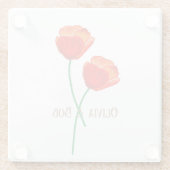 赤いポピー花のカスタマイズ ガラスコースター (裏面)