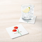 赤いポピー花のパーソナライズ スクエアペーパーコースター (インサイチュ)