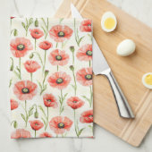 赤いポピー花のブライズシャワー キッチンタオル (四つ折り)