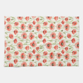赤いポピー花のブライズシャワー キッチンタオル (横)