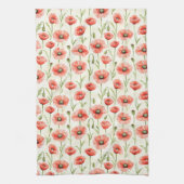 赤いポピー花のブライズシャワー キッチンタオル (縦)