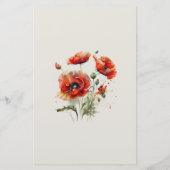 赤いポピー花のモノグラム便箋 便箋 (裏面)