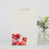 赤いポピー花のモノグラム便箋 便箋 (スタンド正面)