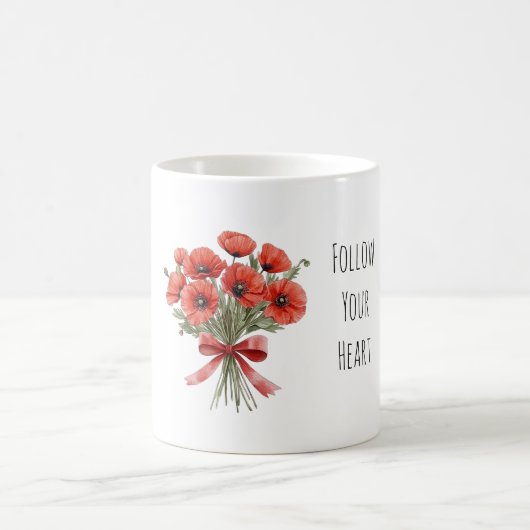 赤いポピー花の弓 コーヒーマグカップ (中央)