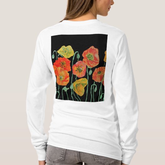 赤いポピー花の水彩アート フラワーパターン T シャツ (裏面)