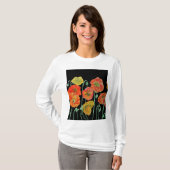 赤いポピー花の水彩アート フラワーパターン T-S Tシャツ (正面フル)
