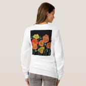 赤いポピー花の水彩アート 花柄 Tシャツ (裏面フル)