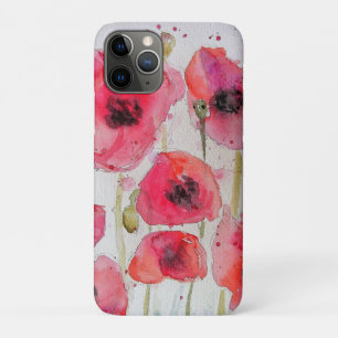 赤いポピー花の水彩ラゲッジタグ iPhone 11 PROケース