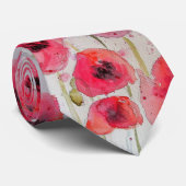 赤いポピー花の水彩画の男性用ネクタイ ネクタイ (ロール)