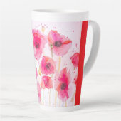 赤いポピー花の水彩画 女性の名前 カフェラテマグ (右アングル)