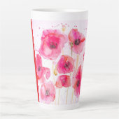 赤いポピー花の水彩画 女性の名前 カフェラテマグ (正面)
