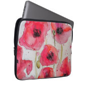 赤いポピー花フローラ水彩ラゲッジタグ ラップトップスリーブ (正面右)